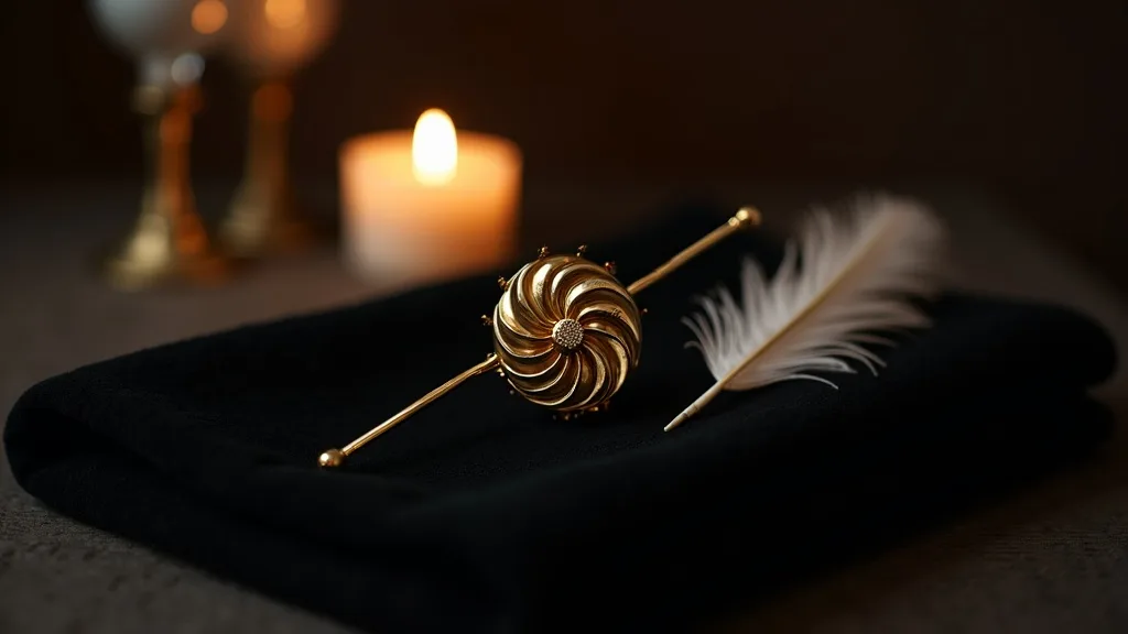 roulette de Wartenberg et plume d'autruche sur velours noir plié a Rennes
