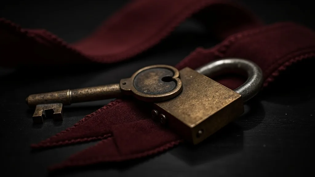 clé de laiton ancienne et cadenas de fer sur ruban de velours a Rennes