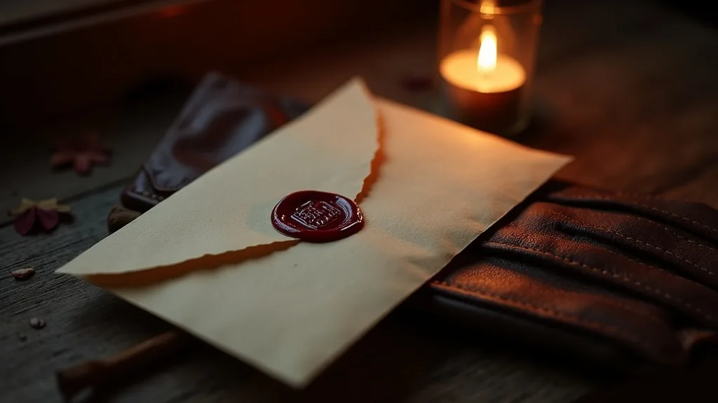 lettre cachetée à la cire rouge sur un gant de cuir, chêne sombre a Rennes